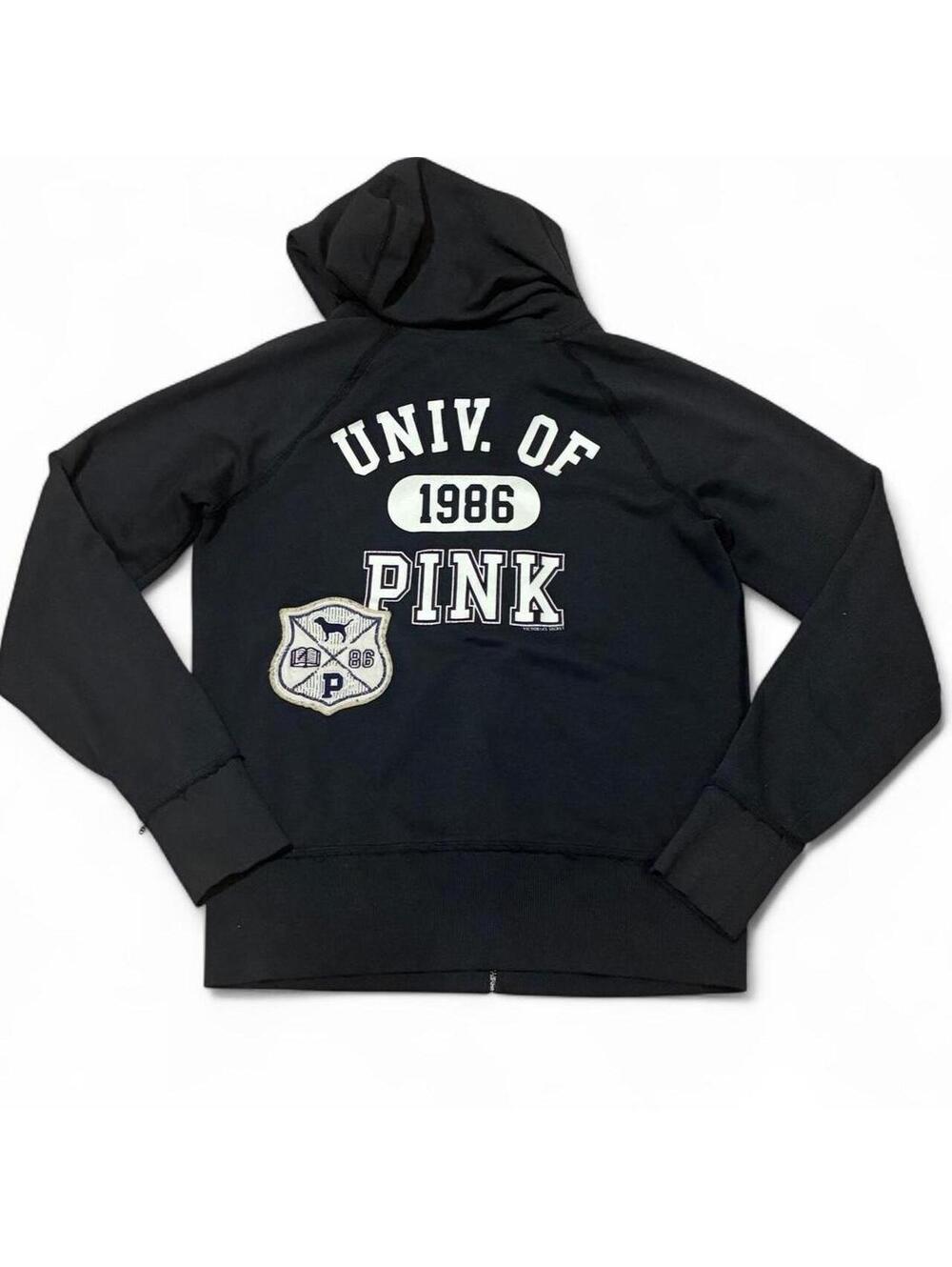 Victoria’s Secret PINK Black University Full Zip Hoodie Size Large